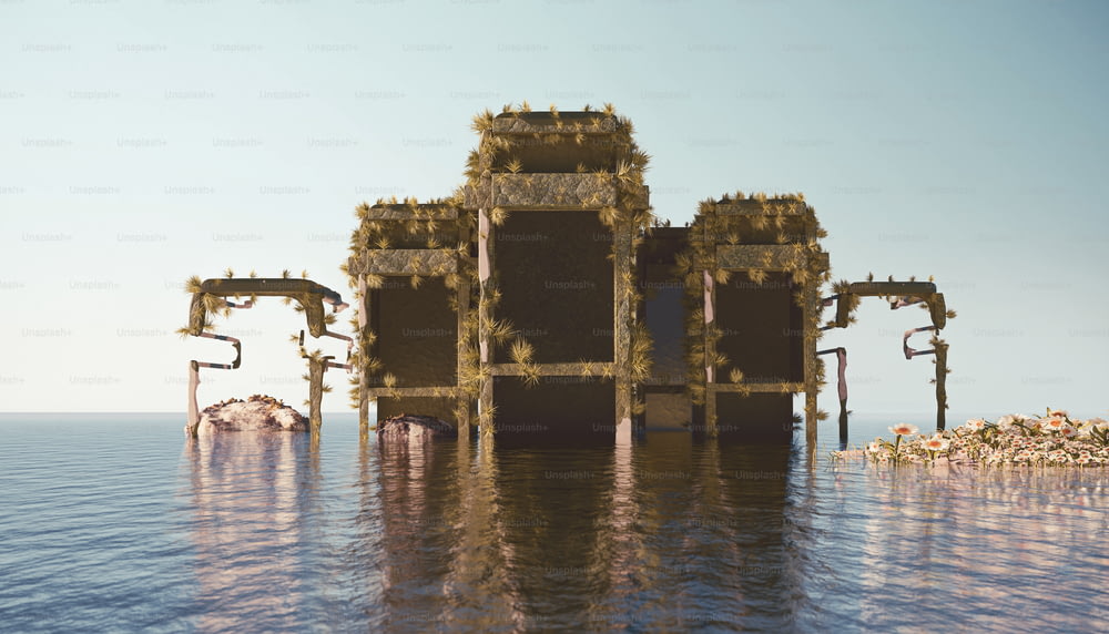 a large structure floating on top of a body of water