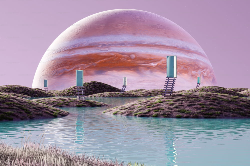 Ein computergeneriertes Bild einer futuristischen Landschaft