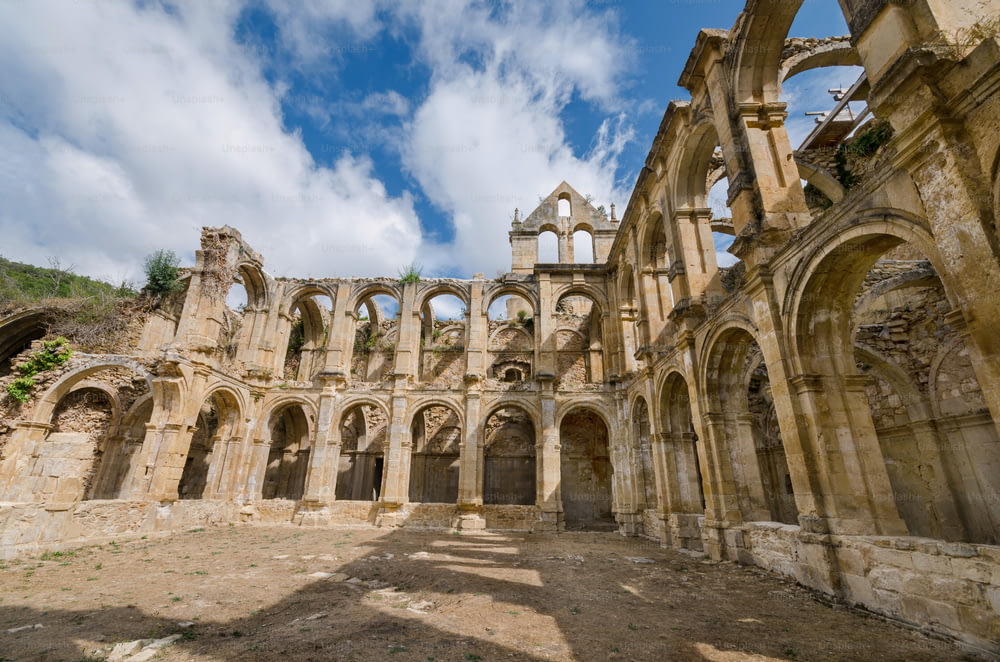 Ruins of an ancient abandoned monastery in Santa Maria de rioseco, Burgos, Spain.