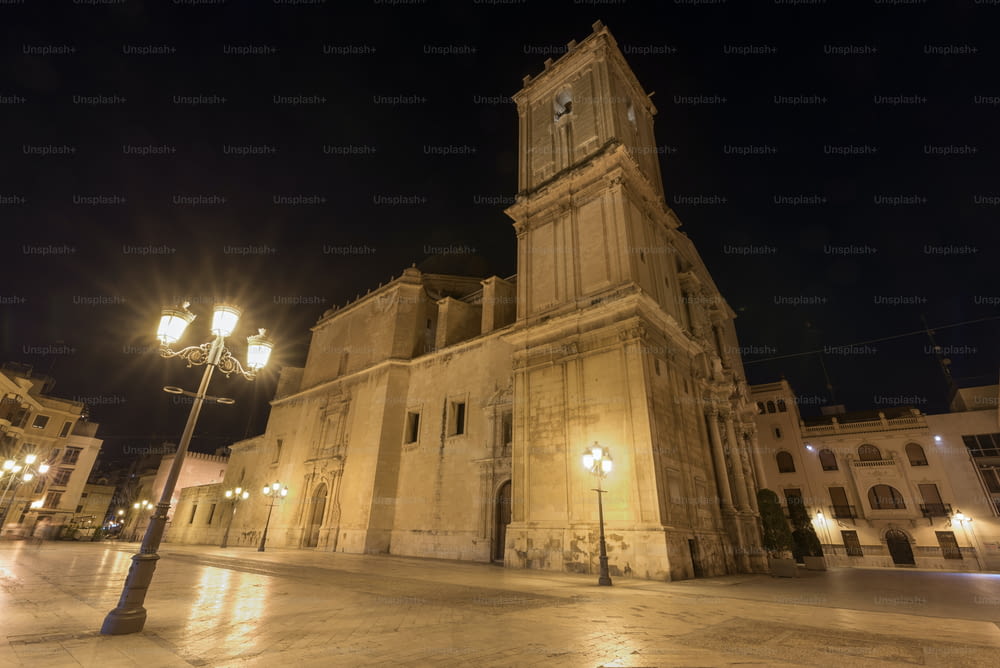 스페인 알리칸테 지방에 있는 엘체 대성당의 야경.