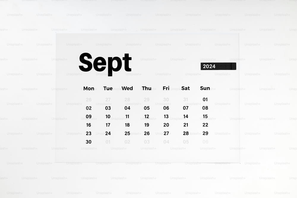 um calendário com o mês de setembro nele