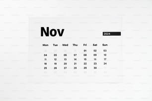 a calendar with a black and white design on it