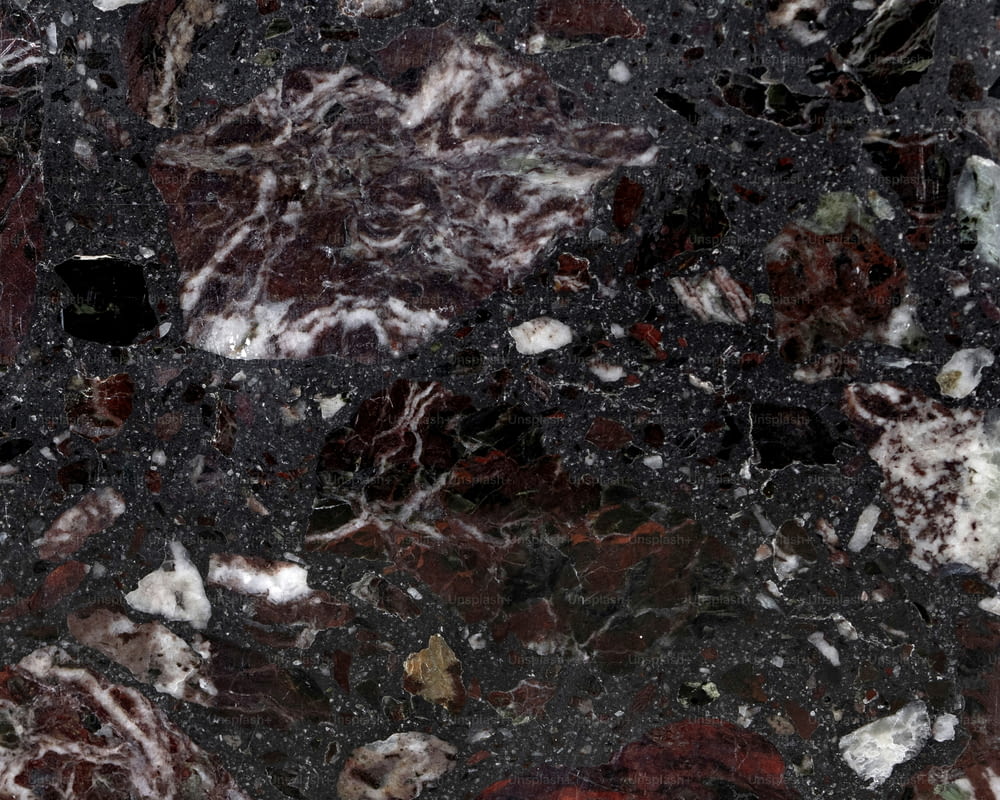 a close up of a black and white marble