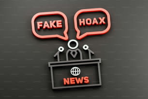 two red speech bubbles with fake hoax on them