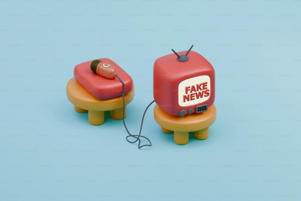 a fake news box sitting on top of a table
