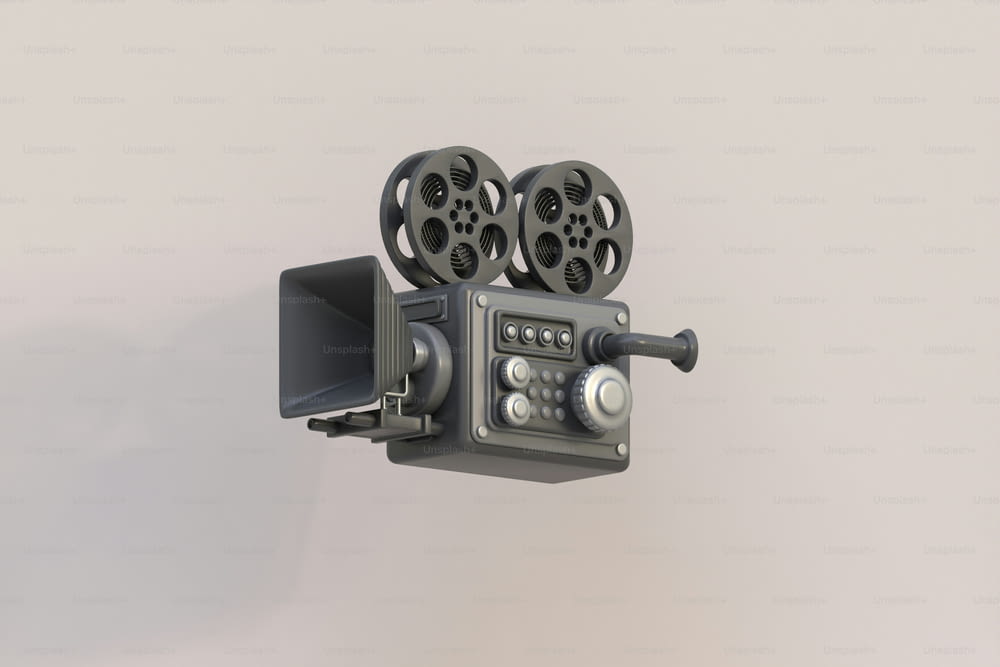 벽에 장착된 구식 영화 카메라