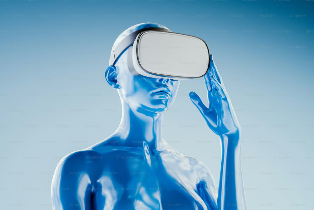 a blue man with a mirror on his head