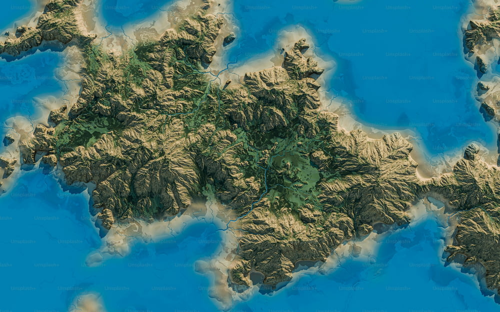 Un mapa en 3D de una cadena montañosa en medio del océano