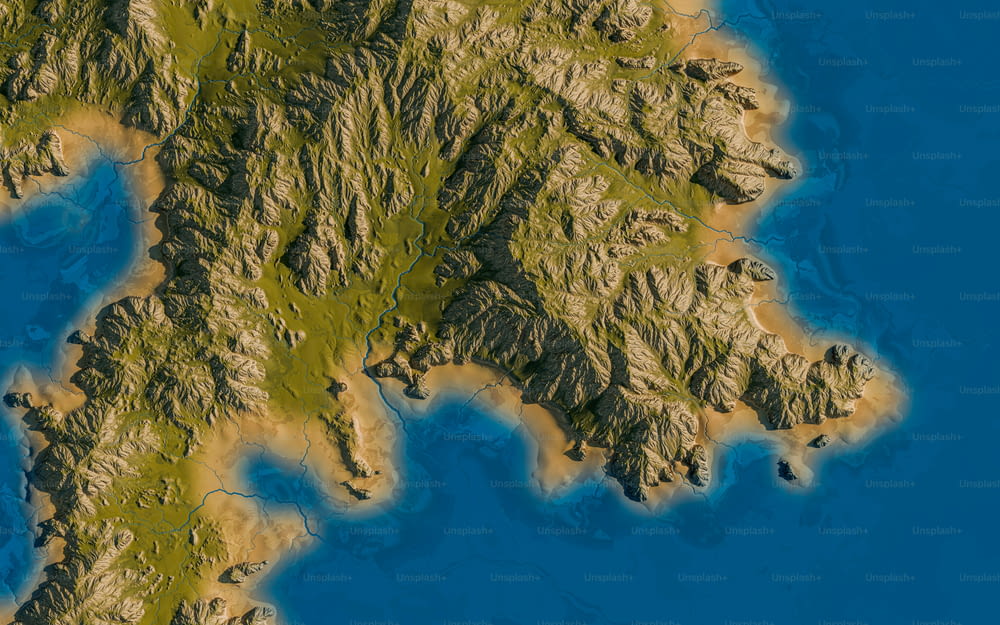 Eine 3D-Karte einer Gebirgskette mitten im Ozean