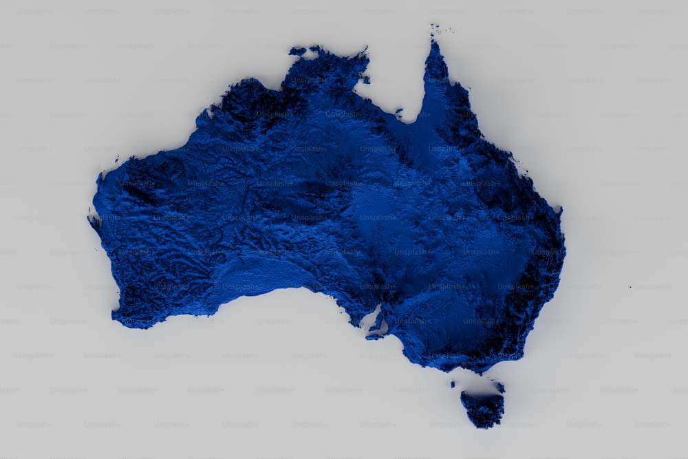 Una mappa blu dell'Australia su sfondo bianco