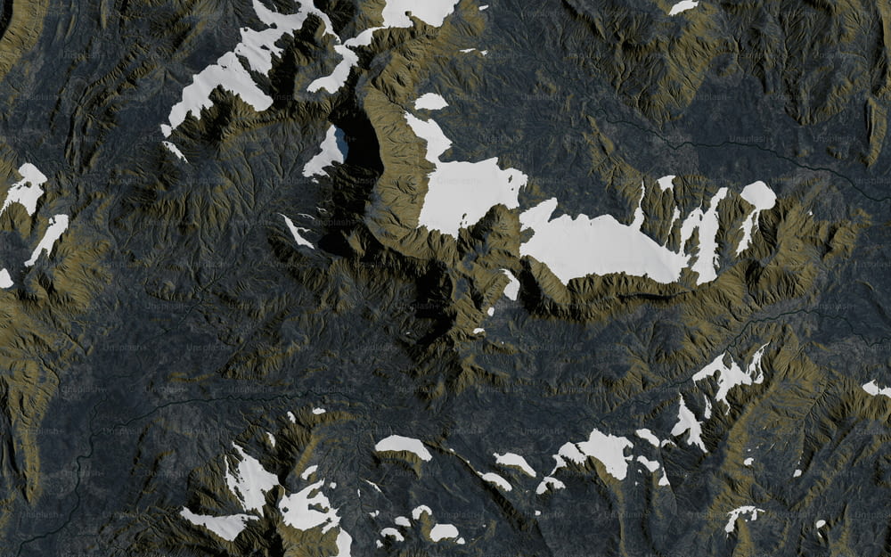 a satellite image of a snow covered mountain