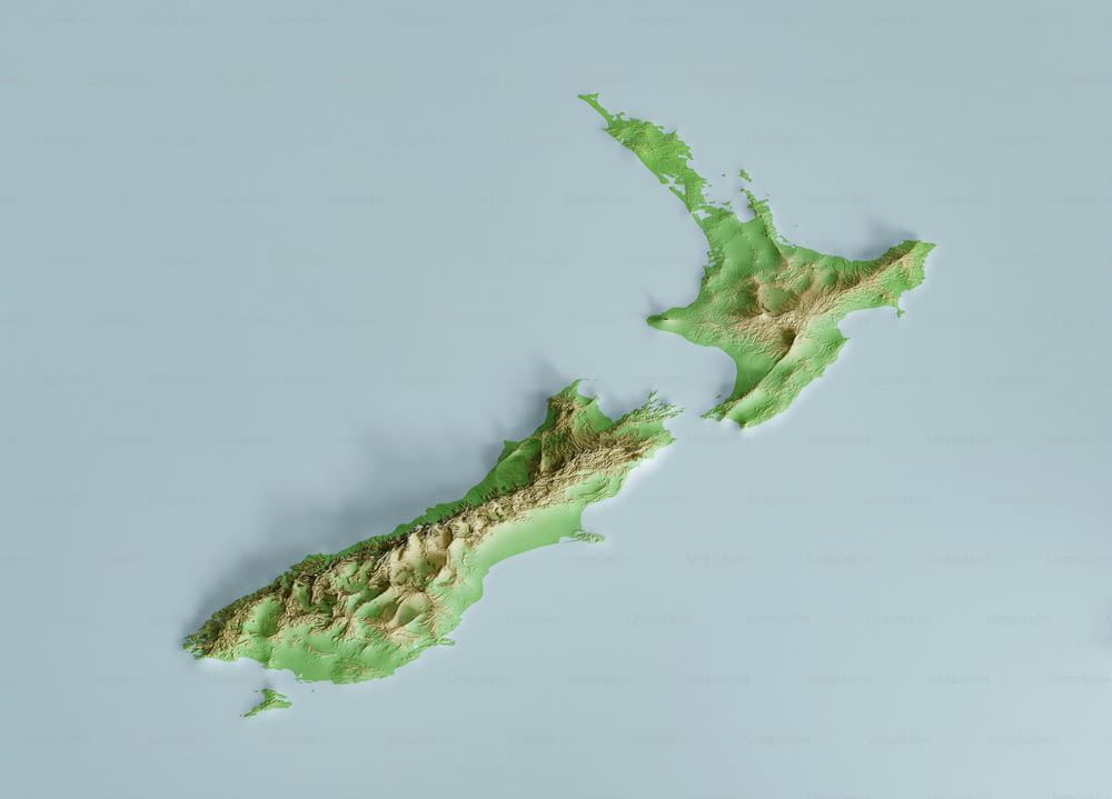 Una mappa dell'isola della Nuova Zelanda