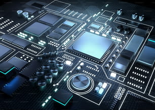 Artificial intelligence and machine learning CPU and processors background. 3D render illustration.