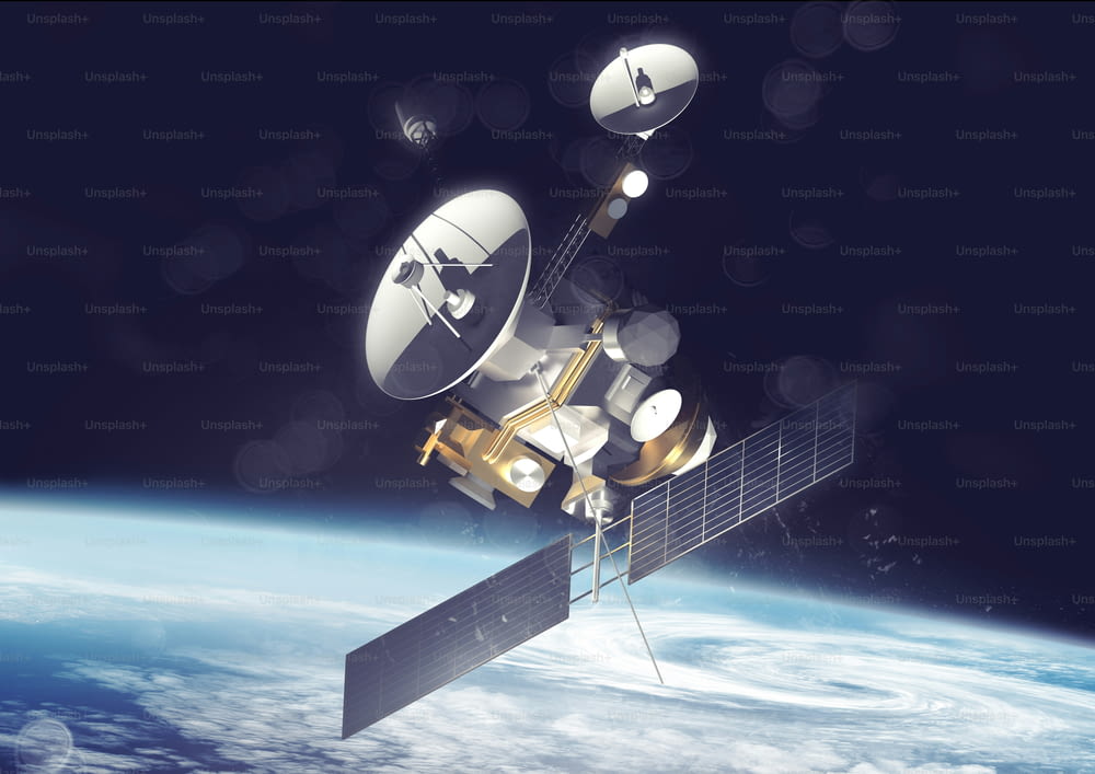 Une sonde satellitaire qui suit les informations et les données dans l’espace. Illustration 3D