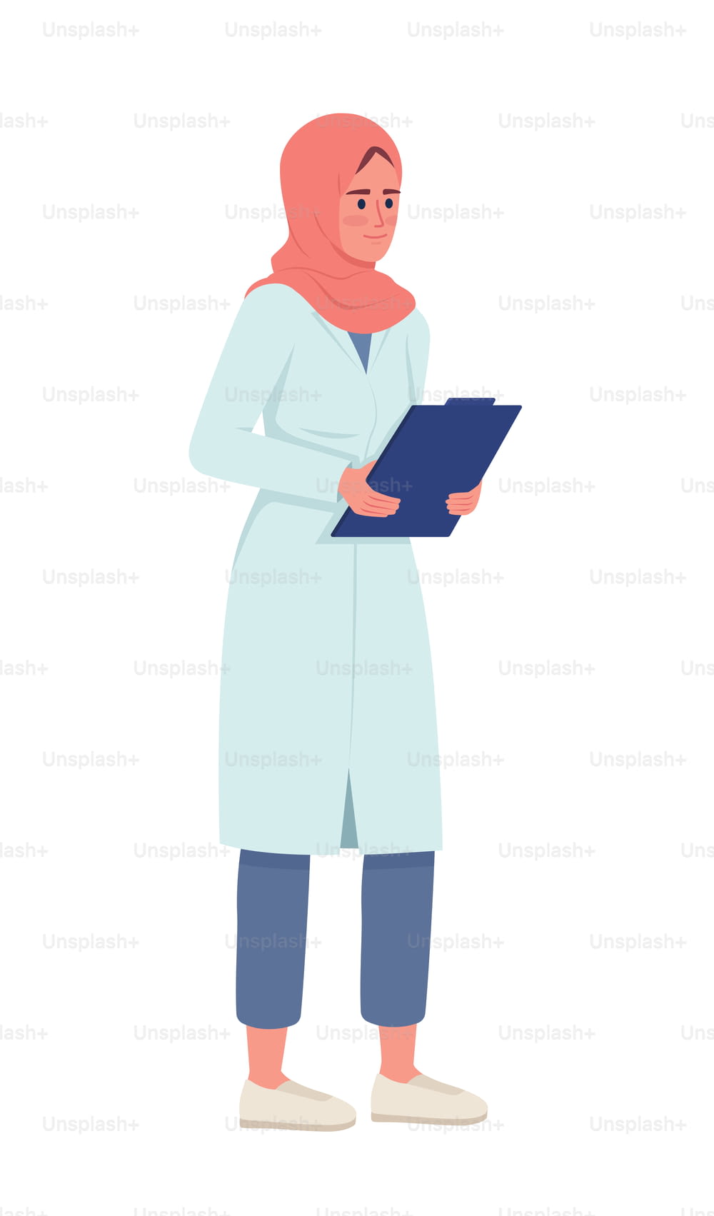 Doctor with clipboard semi flat color vector character. Editable figure. Full body person on white. Healthcare simple cartoon style illustration for web graphic design and animation