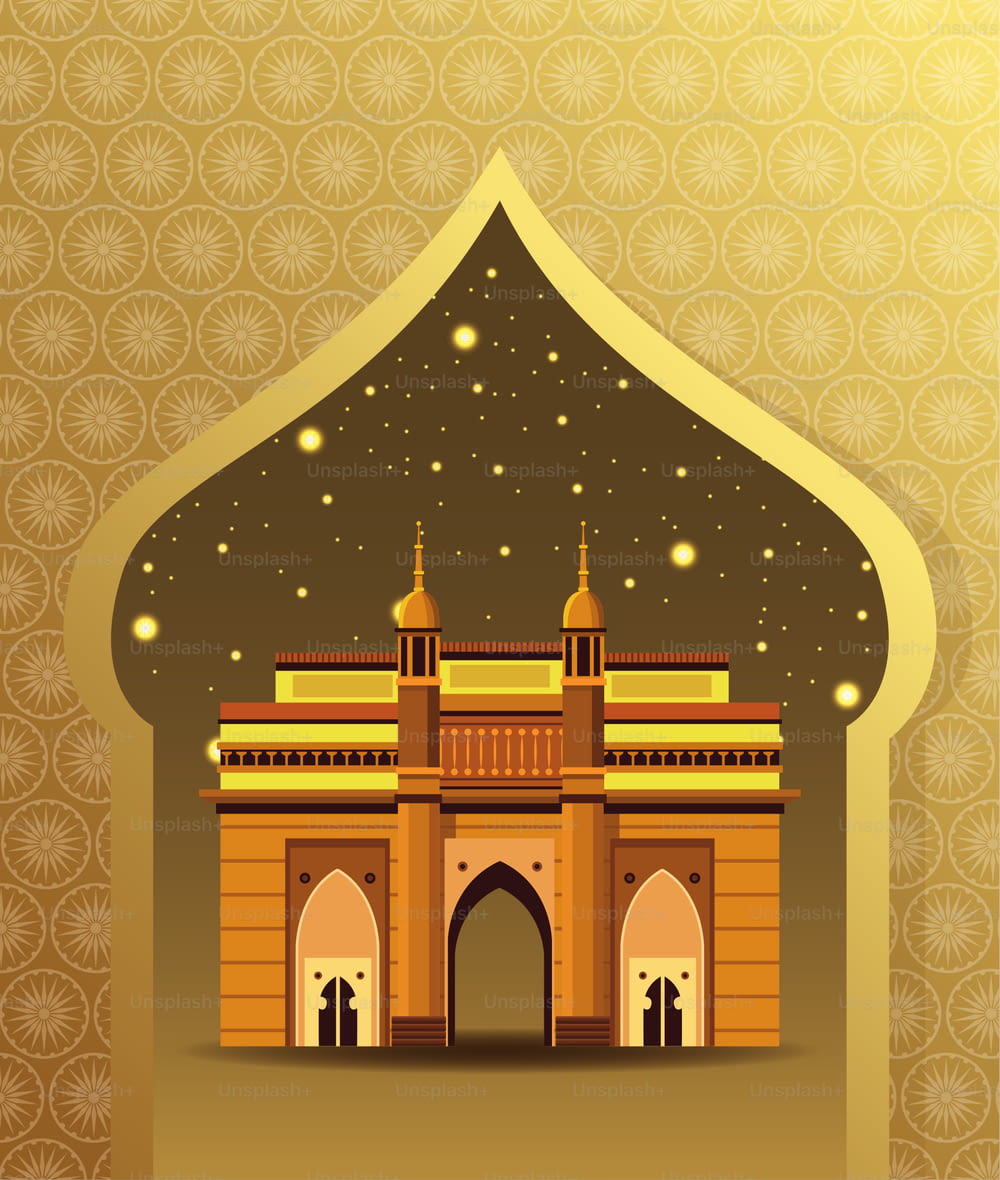 India national monument in golden frame with stars vector illustration graphic design