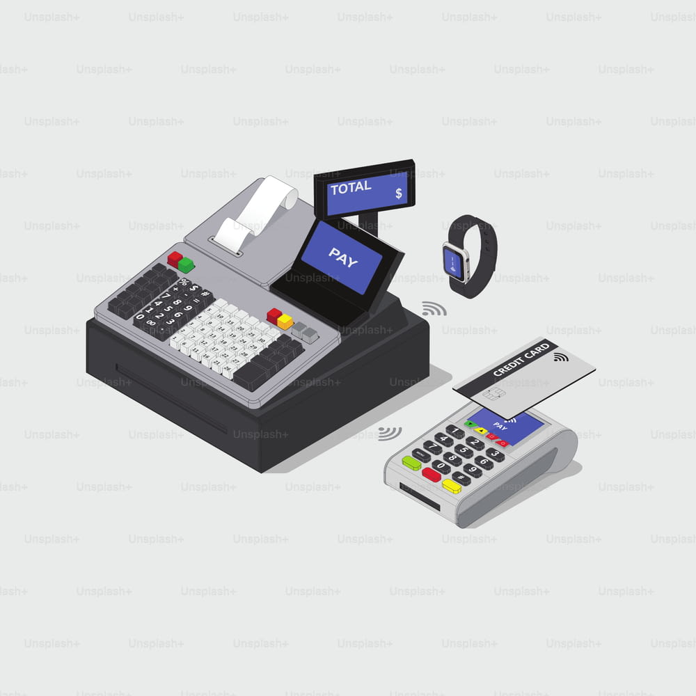 Isometric Illustration of Contactless payment.